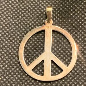 Sterling Silver Stamped 925 Peace Sign Pendant